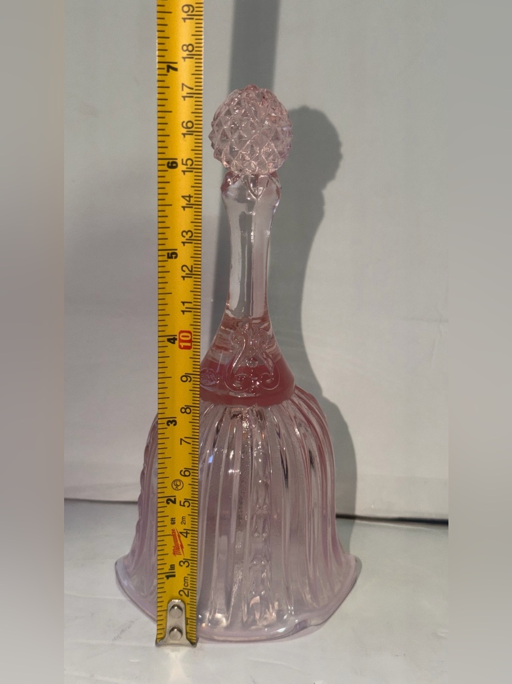 Vintage Fenton pink glass bell 7”